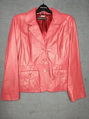 Pamela McCoy Coral Pink Leather Blazer